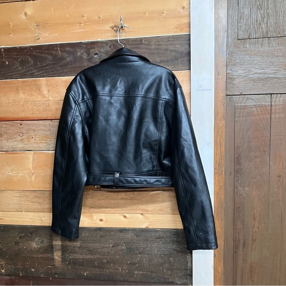 Topshop Faux Leather Belted Biker Jacket Size 12 - Picture 3 of 8